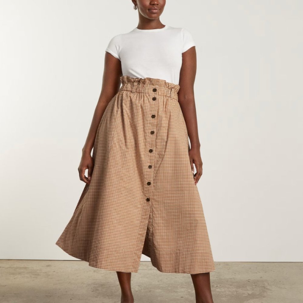 Everlane Easy Button-Front Skirt NWT - Size XS, Burnt Orange Gingham